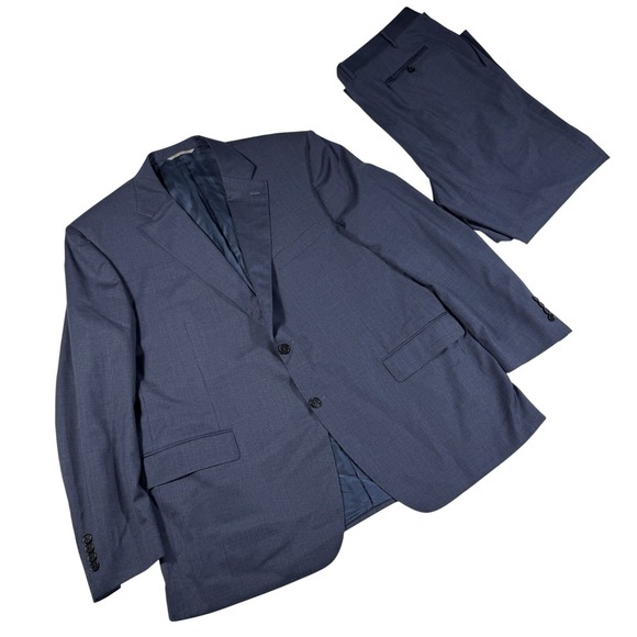 CANALI Stretch 2 Piece Suit Men EU 60R/ US 42R Navy Plaid Wool Italy 13290/37 - Picture 1 of 16